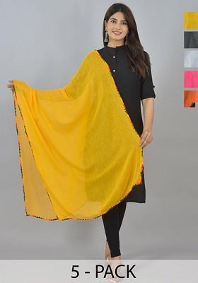 Blue Poly Blend Pack Of 6 White Dupattas