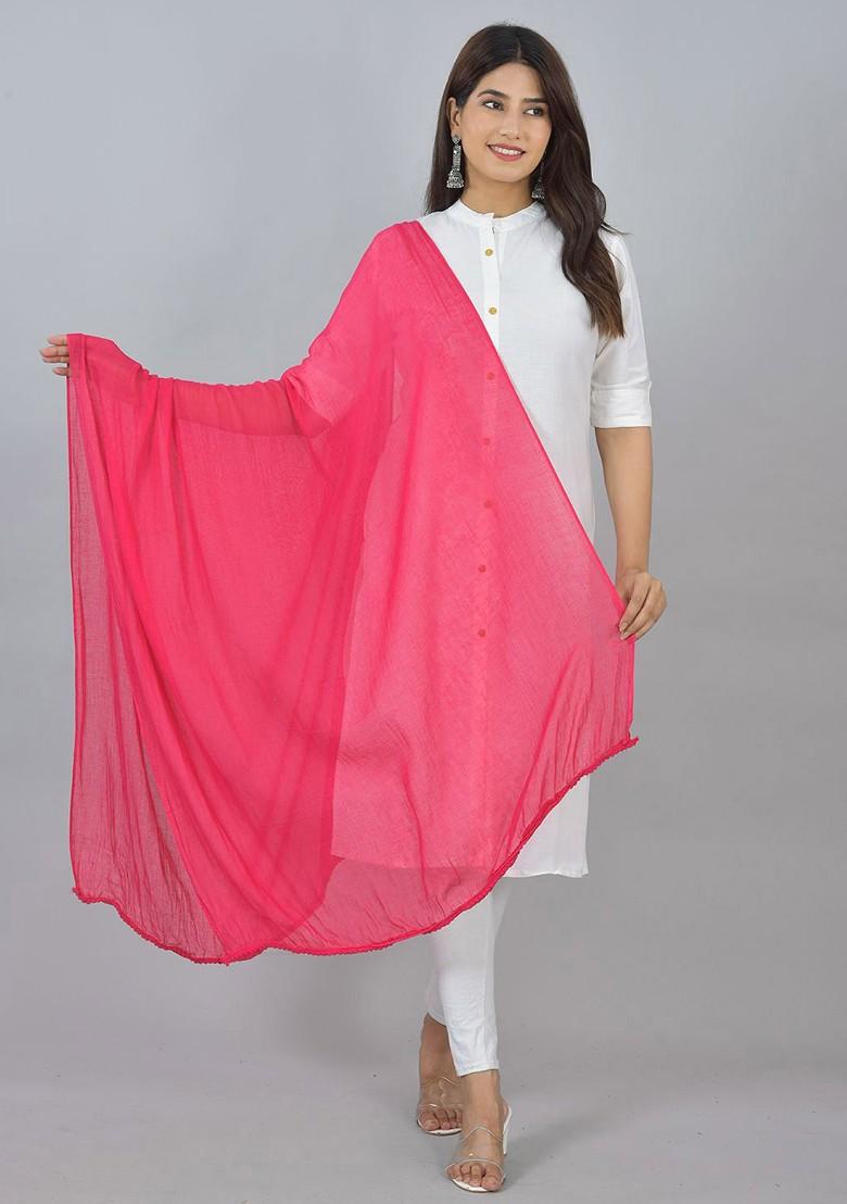 Pink Poly Blend Selection Of 5 White Dupattas