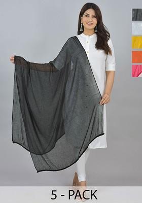 Yellow Poly Blend Pack Of 5 White Dupattas