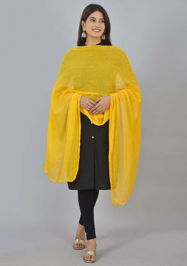 Yellow Poly Blend Pack Of 3 White Dupattas - Indya