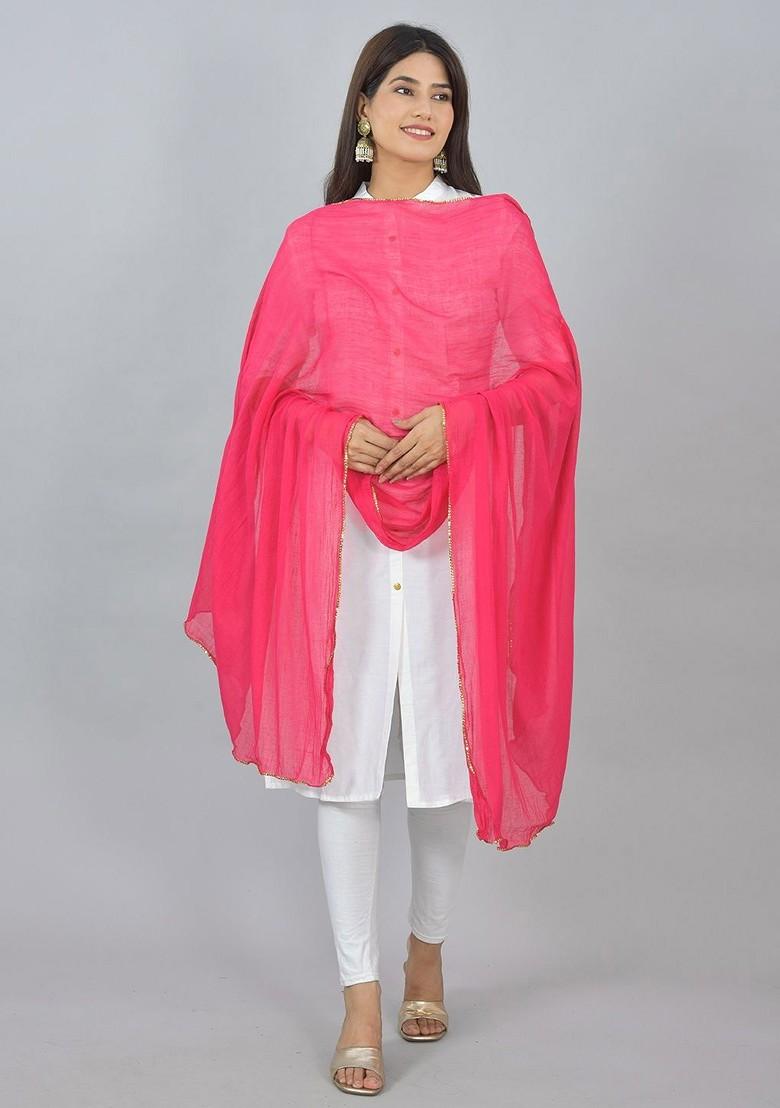 Orange Poly Blend Pack Of 5 White Dupattas