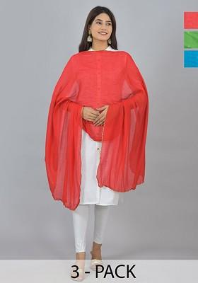 Green Poly Blend Pack Of 3 White Dupattas