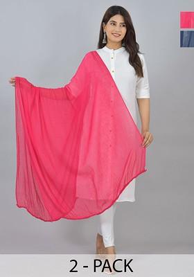 Blue Poly Blend Pack Of 2 White Dupattas