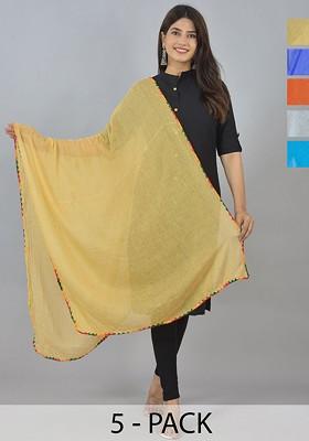 Blue Poly Blend Pack Of 5 White Dupattas