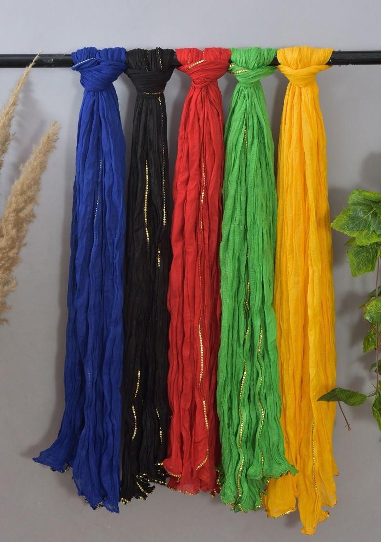 Blue Poly Blend Pack Of 5 White Dupattas