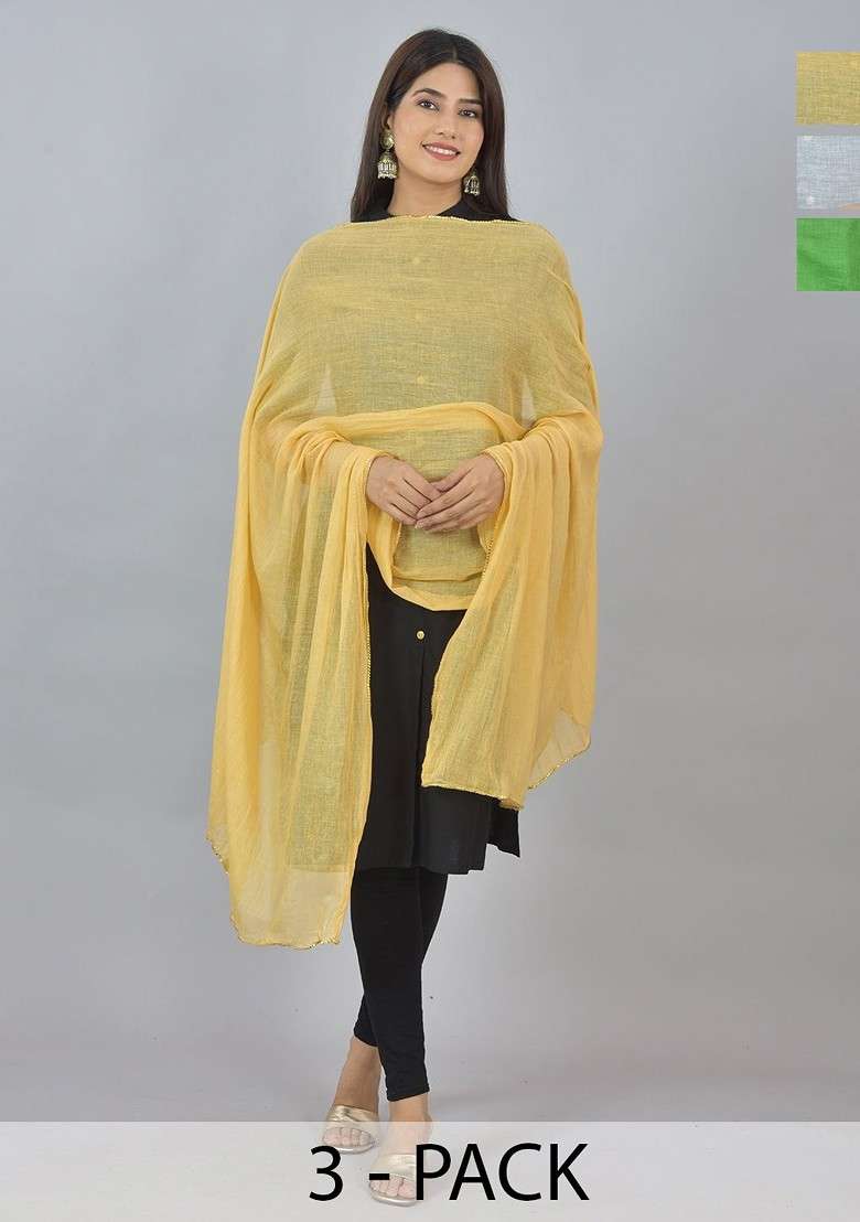 White Poly Blend Pack Of 3 White Dupattas - Indya