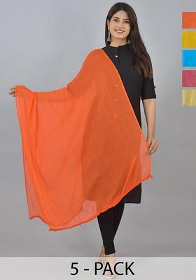 Yellow Poly Blend Pack Of 6 White Dupattas