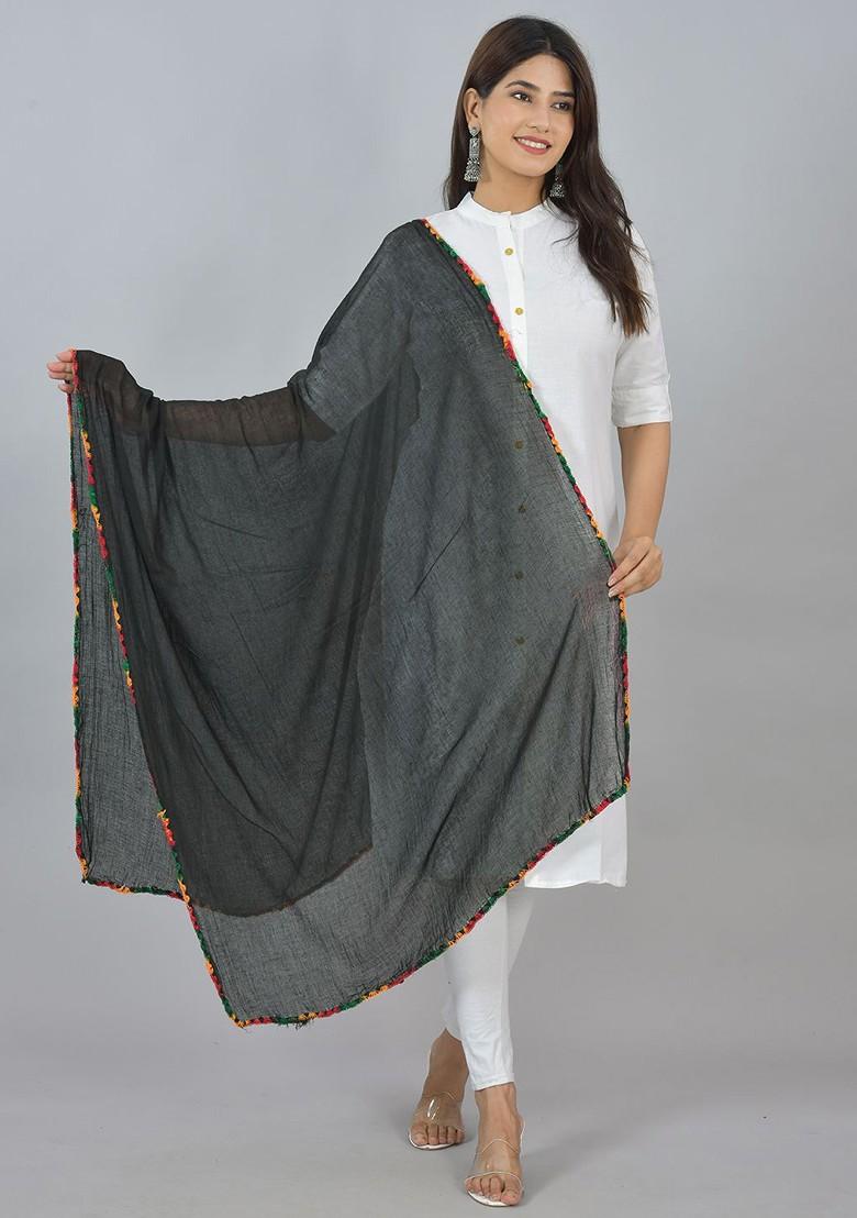 Green Poly Blend Pack Of 3 White Dupattas