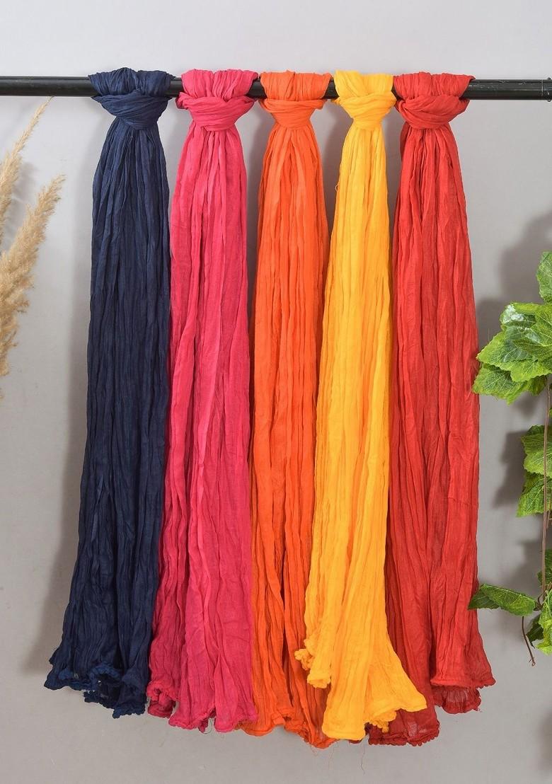 Yellow Poly Blend Pack Of 5 White Dupattas