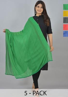Black Poly Blend Pack Of 5 White Dupattas