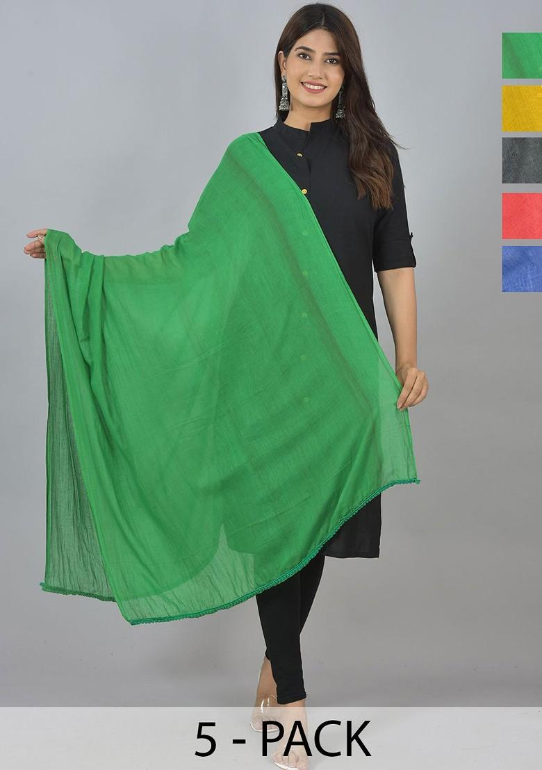 Black Poly Blend Pack Of 5 White Dupattas