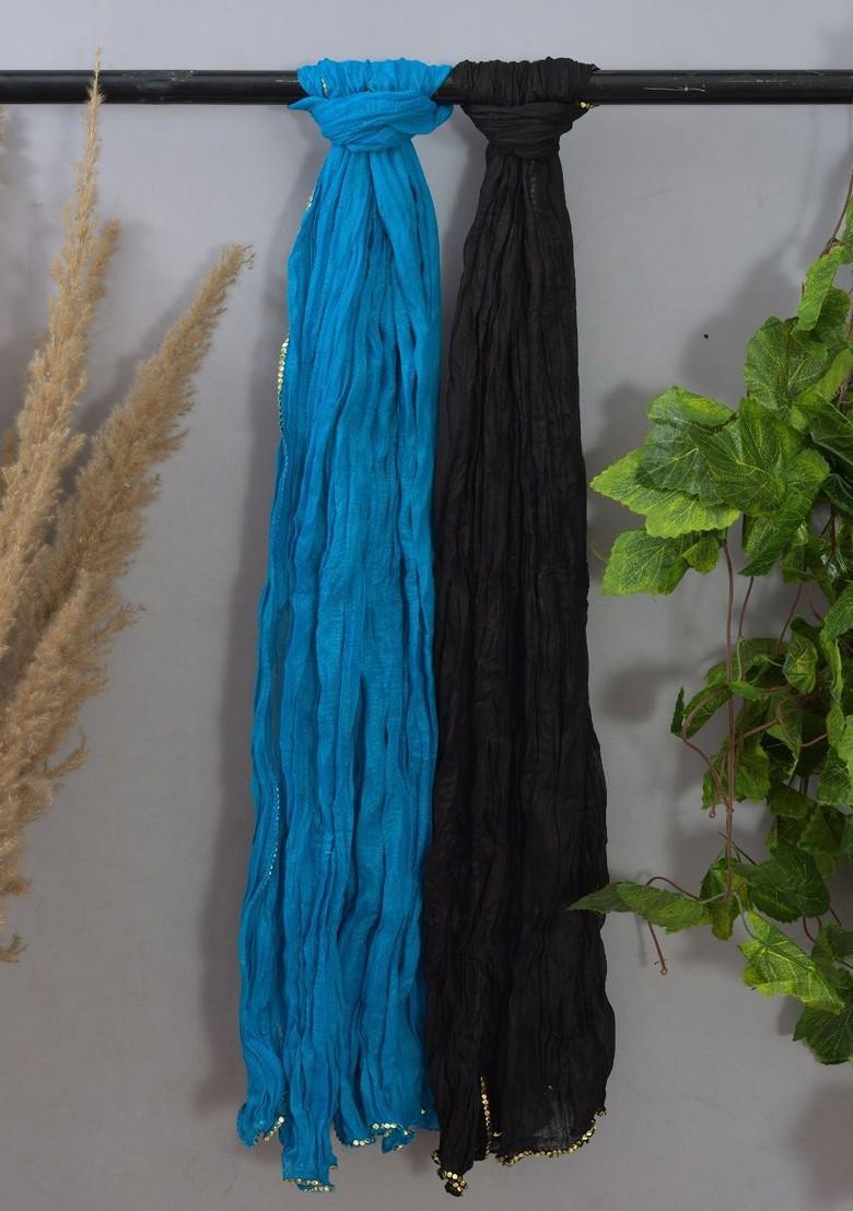 Black Poly Blend Pack Of 2 White Dupattas