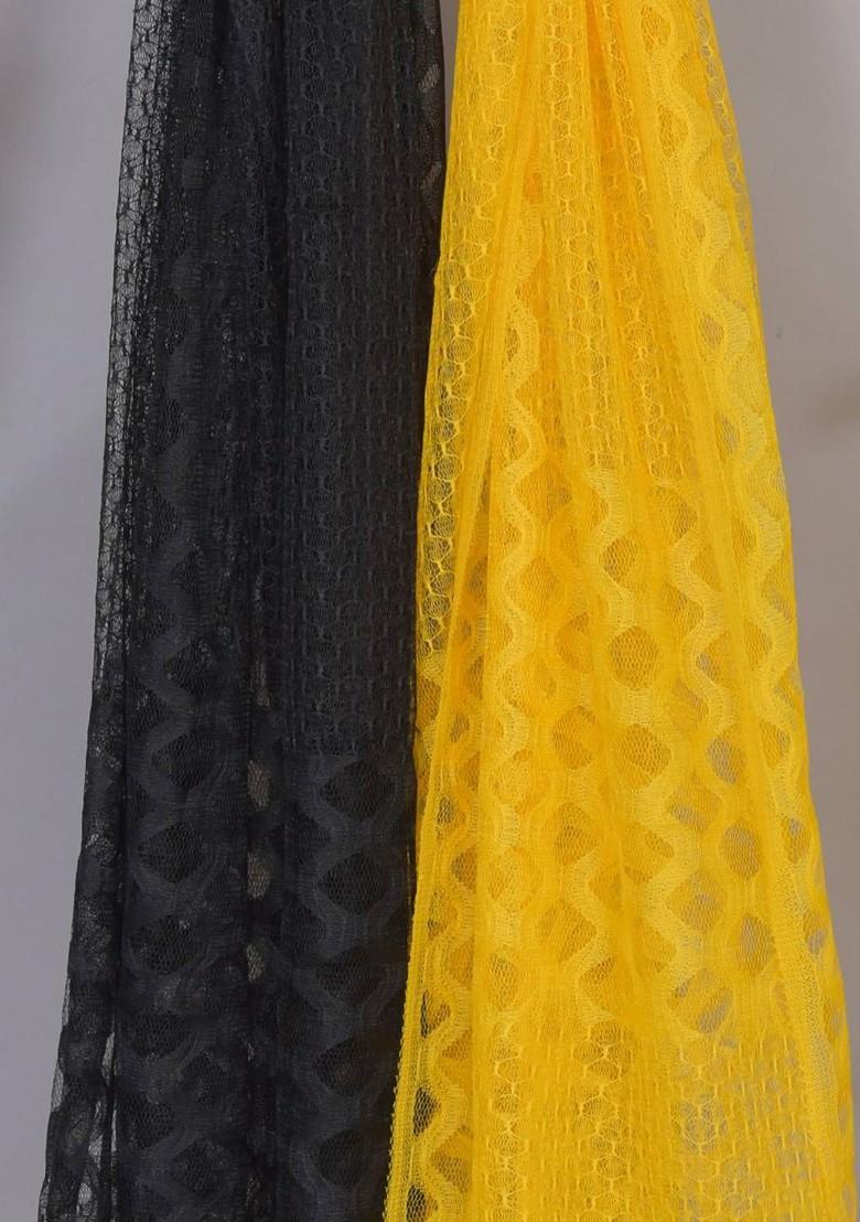 Yellow Poly Blend Selection Of 2 Geometric Woven Design Dupattas