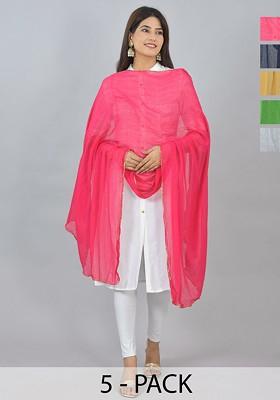 Pink Poly Blend Pack Of 7 White Dupattas