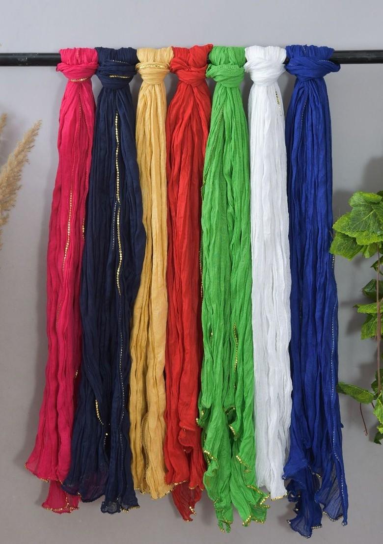 Pink Poly Blend Pack Of 7 White Dupattas