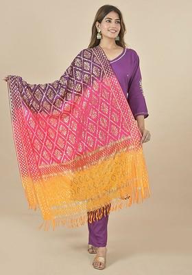 Purple Poly Blend Ethnic Motifs Woven Design Dupatta