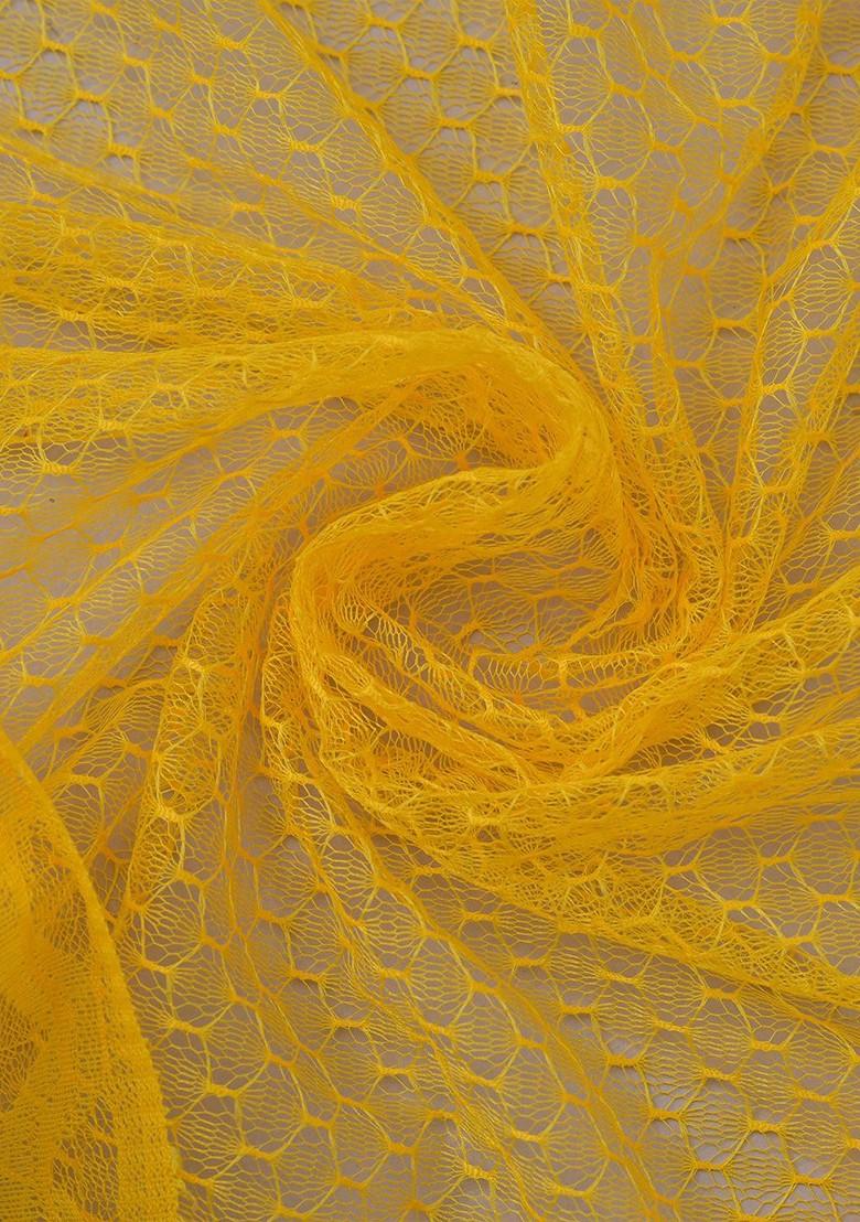 Yellow Poly Blend Geometric Woven Design Dupatta