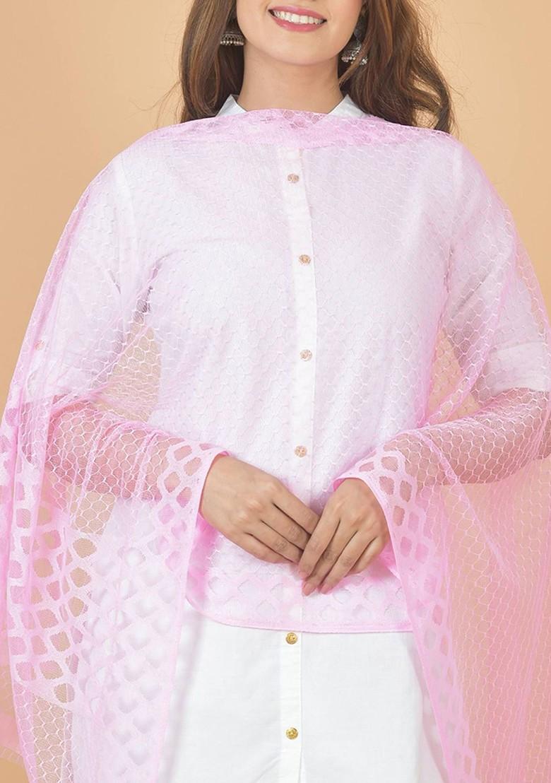 Pink Poly Blend Selection Of 4 Geometric Woven Design Dupattas