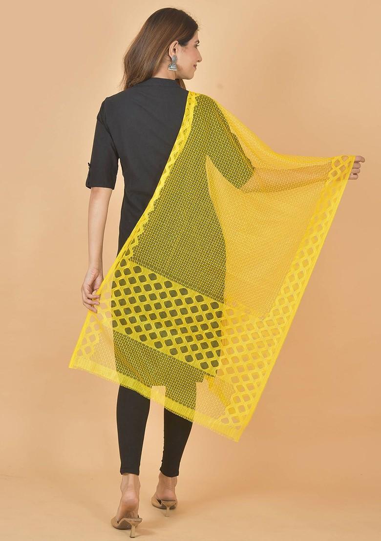 Yellow Poly Blend Selection Of 3 Geometric Woven Design Dupattas