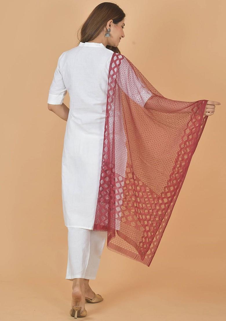 Pink Poly Blend Selection Of 2 Geometric Woven Design Dupatta