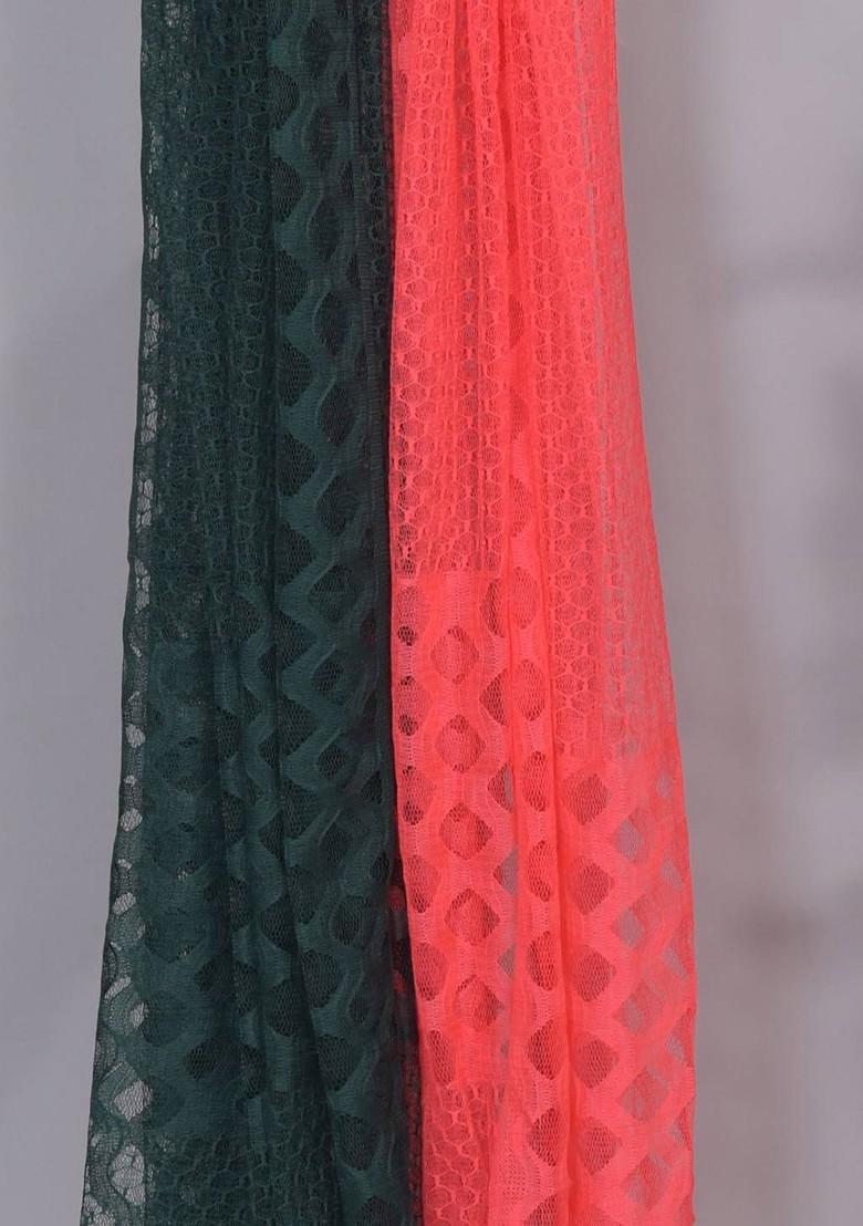 Green Poly Blend Selection Of 2 Geometric Woven Design Dupatta