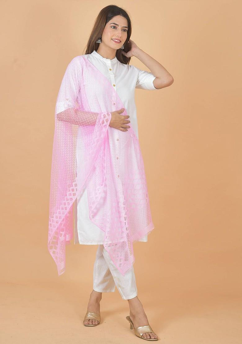 Red Poly Blend Selection Of 3 Geometric Woven Design Dupatta