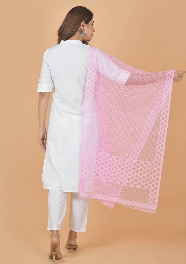 Red Poly Blend Selection Of 3 Geometric Woven Design Dupatta