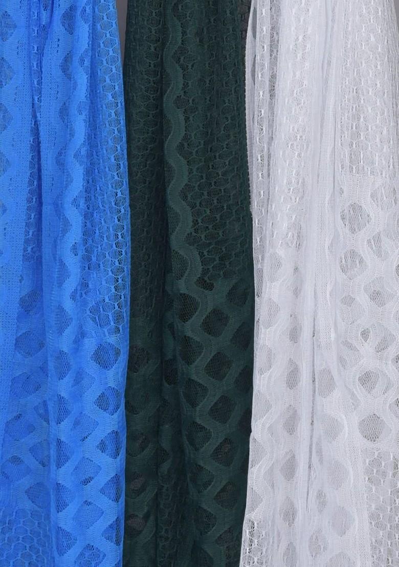 Blue Poly Blend Selection Of 3 Geometric Woven Design Dupatta