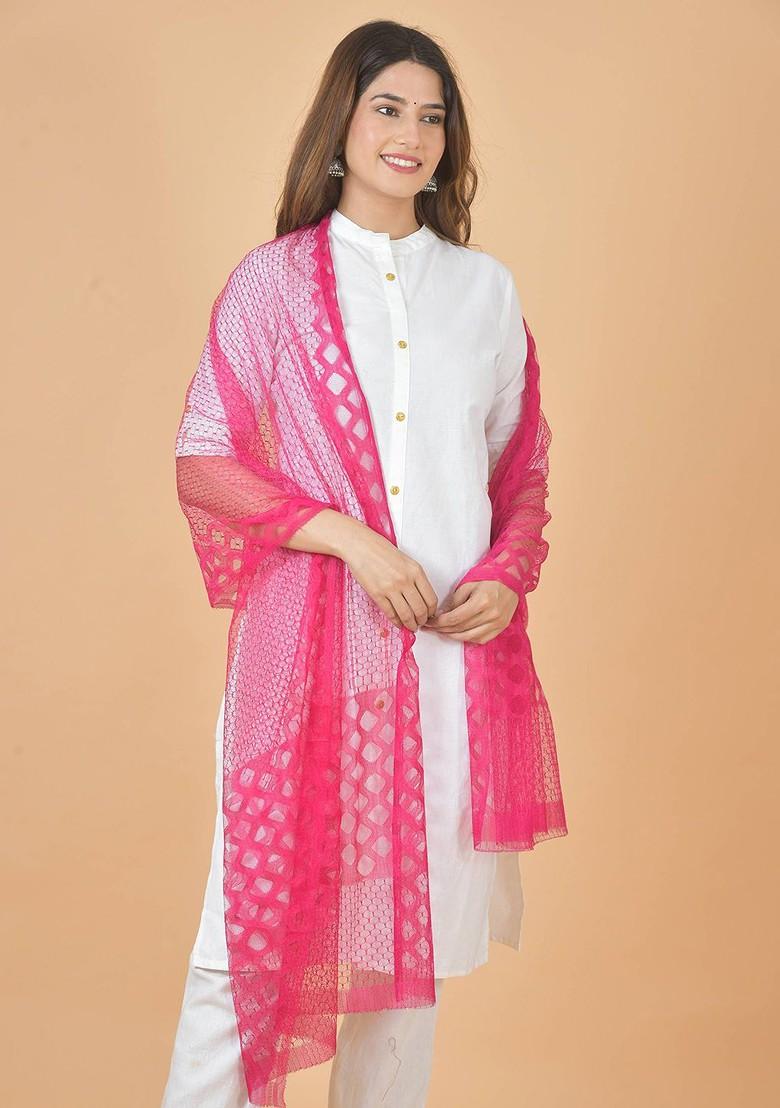 Maroon Poly Blend Selection Of 4 Geometric Woven Design Dupattas