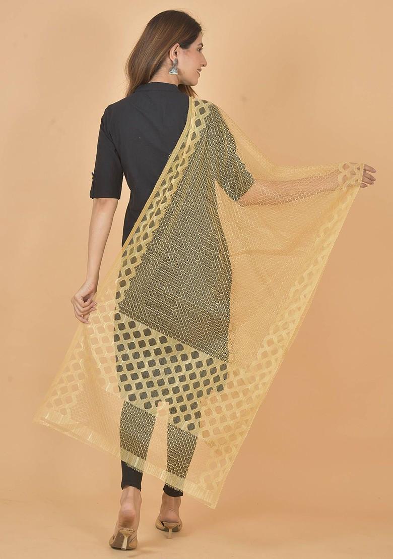 Black Poly Blend Selection Of 3 Geometric Woven Design Dupatta