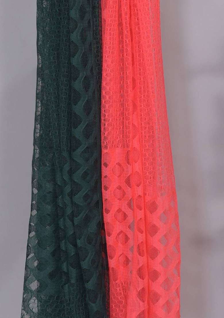 Green Poly Blend Selection Of 2 Geometric Woven Design Dupattas - Indya