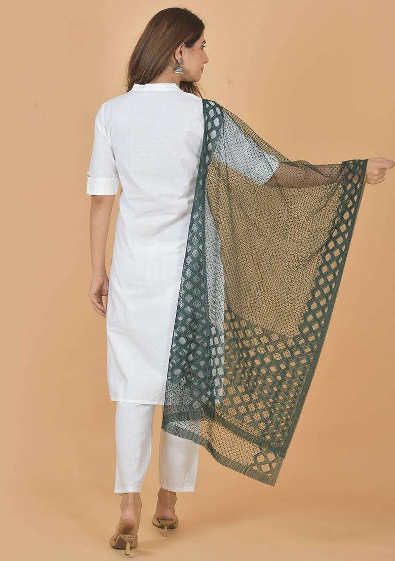 Green Poly Blend Selection Of 2 Geometric Woven Design Dupattas - Indya