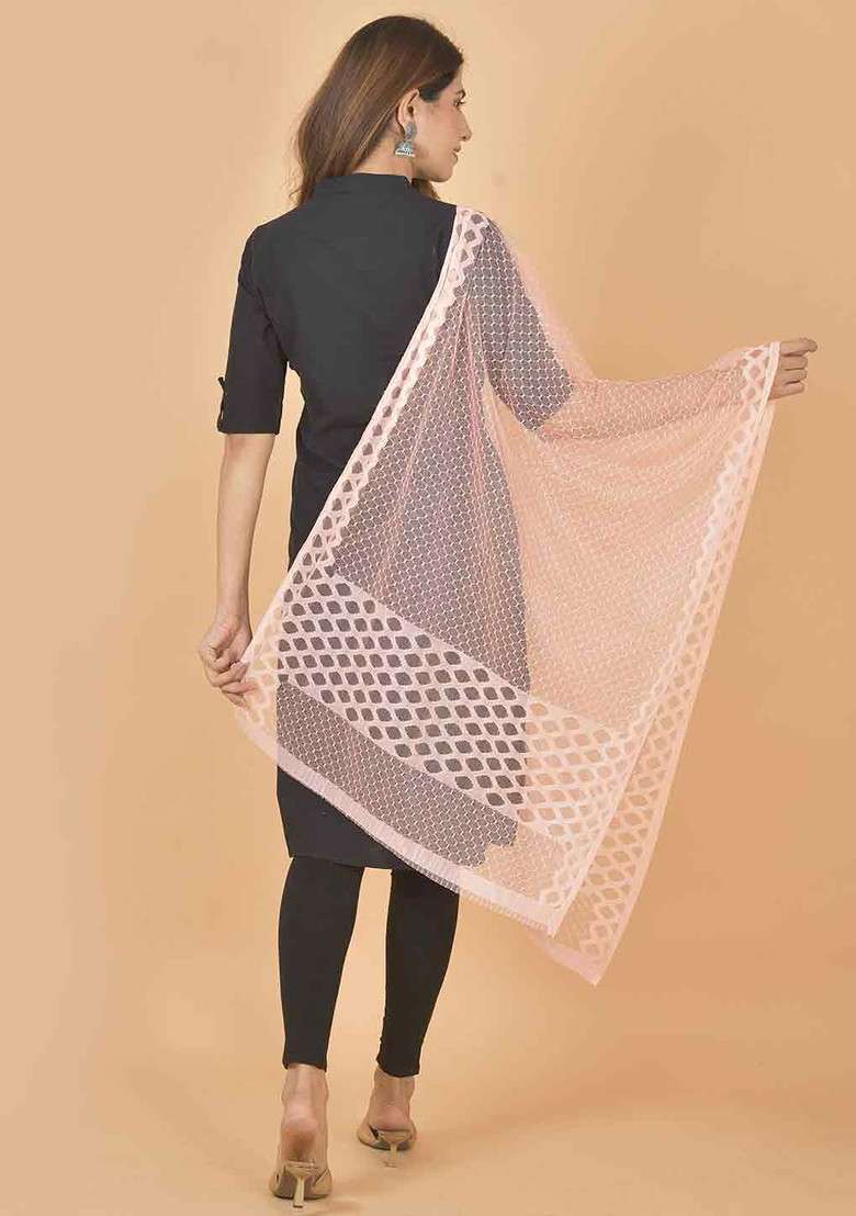 Blue Poly Blend Selection Of 3 Geometric Woven Design Net Dupatta - Indya