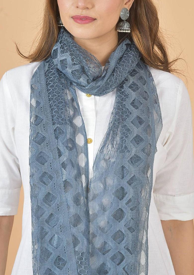 Grey Poly Blend Selection Of 3 Geometric Woven Design Dupatta