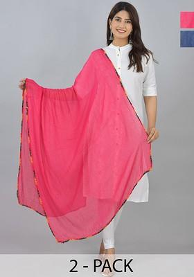 Pink Poly Blend Pack Of 2 White Dupattas