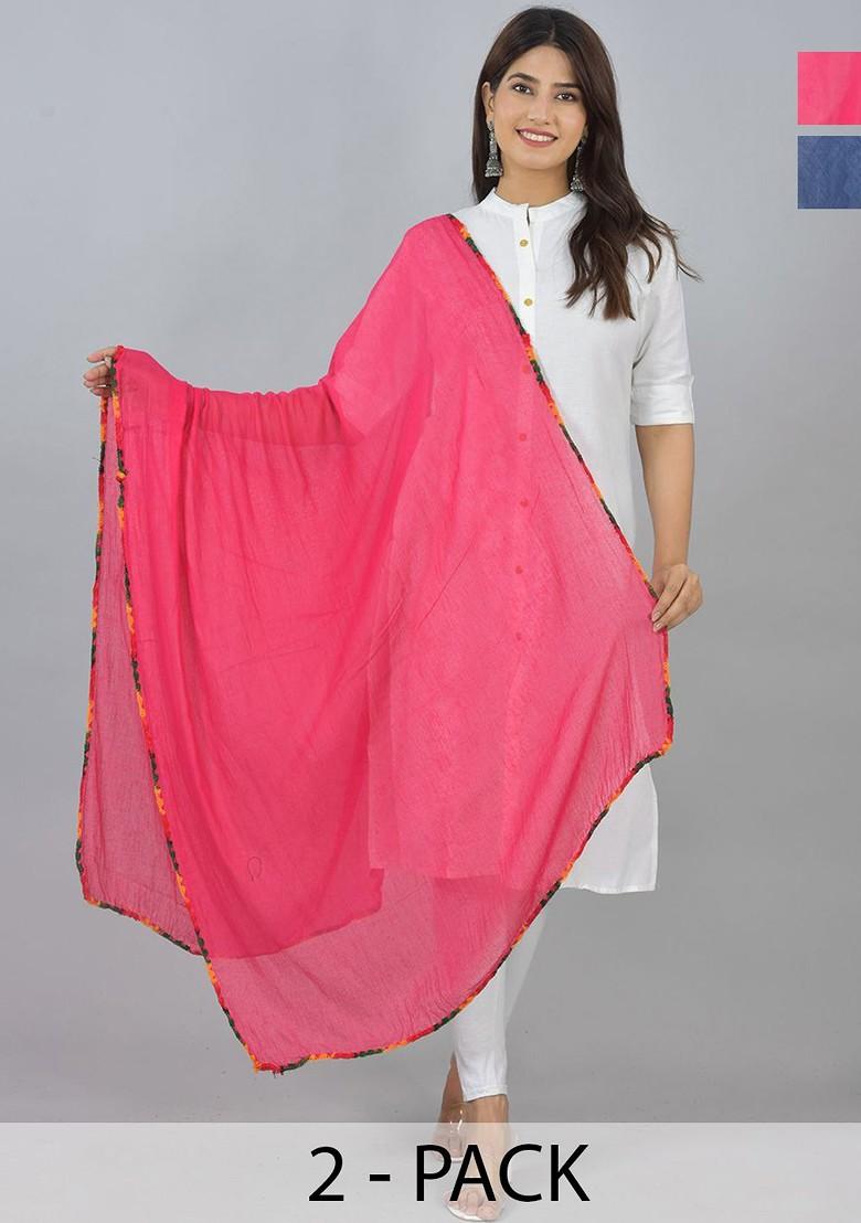 Pink Poly Blend Pack Of 2 White Dupattas