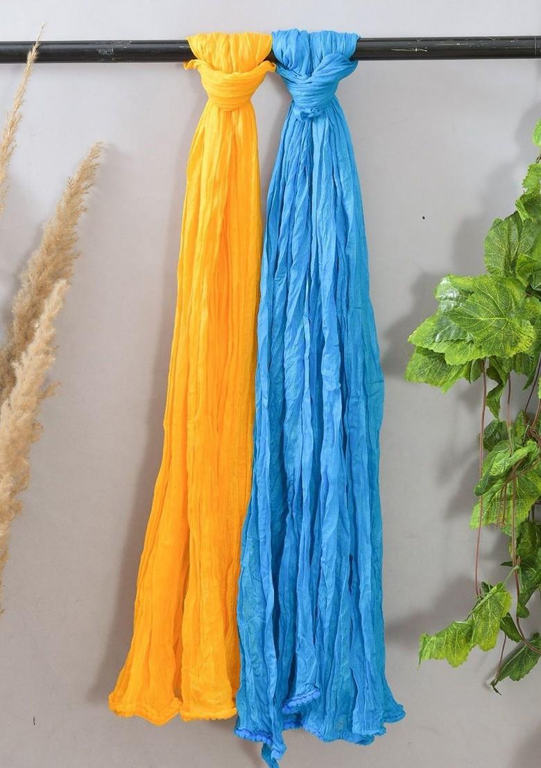 Yellow Poly Blend Pack Of 2 White Dupattas
