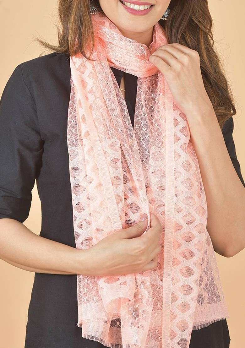 White Poly Blend Selection Of 5 Geometric Woven Design Dupatta - Indya