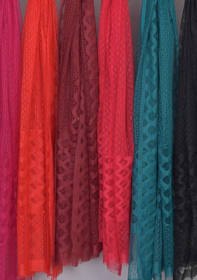 Black Poly Blend Selection Of 6 Geometric Woven Design Dupatta