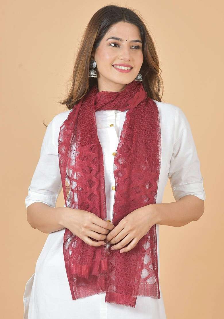 Black Poly Blend Selection Of 6 Geometric Woven Design Dupatta - Indya
