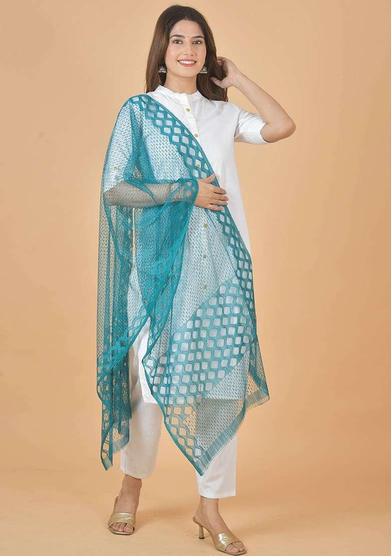 Red Poly Blend Selection Of 5 Geometric Woven Design Dupattas - Indya