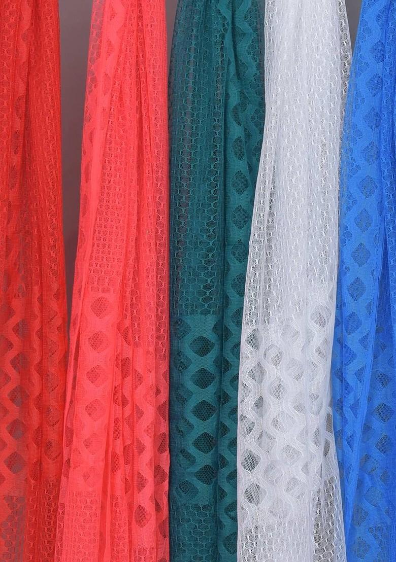 Red Poly Blend Selection Of 5 Geometric Woven Design Dupattas