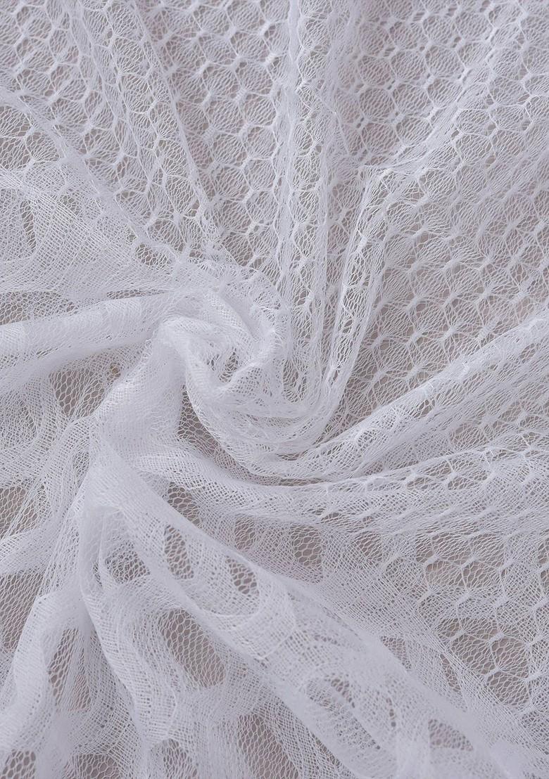 White Poly Blend Selection Of 7 Geometric Woven Design Dupatta