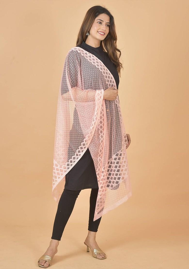 White Poly Blend Selection Of 6 Geometric Woven Design Dupatta