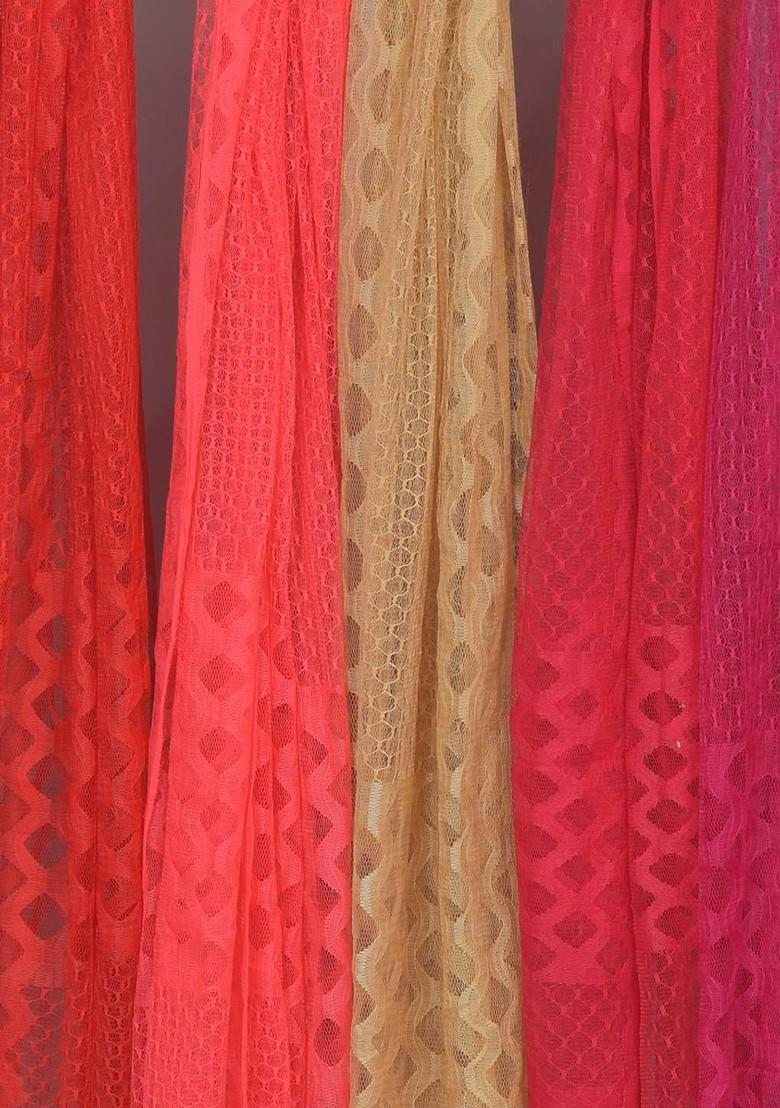 Maroon Poly Blend Selection Of 5 Geometric Woven Design Dupattas