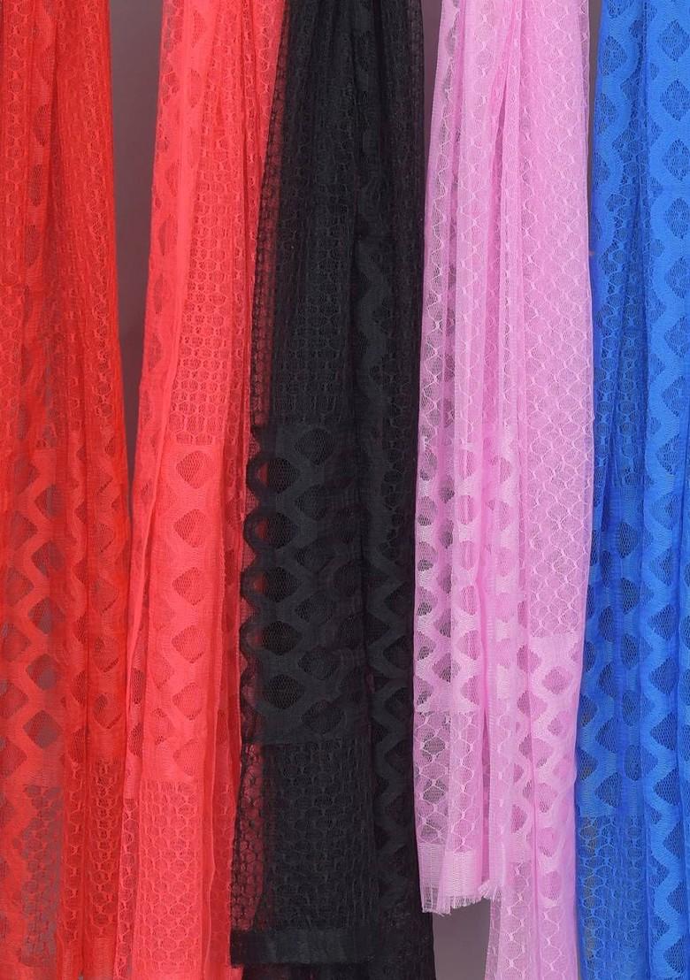 Maroon Poly Blend Selection Of 5 Geometric Woven Design Dupattas