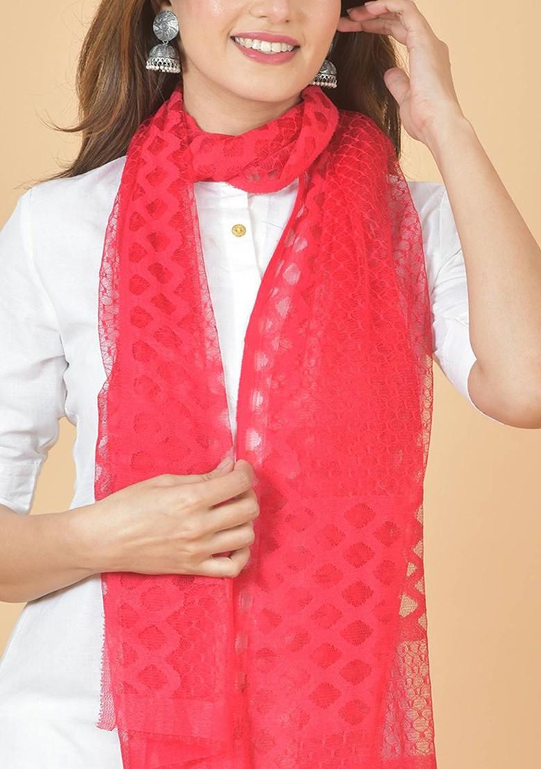 Maroon Poly Blend Selection Of 5 Geometric Woven Design Dupattas