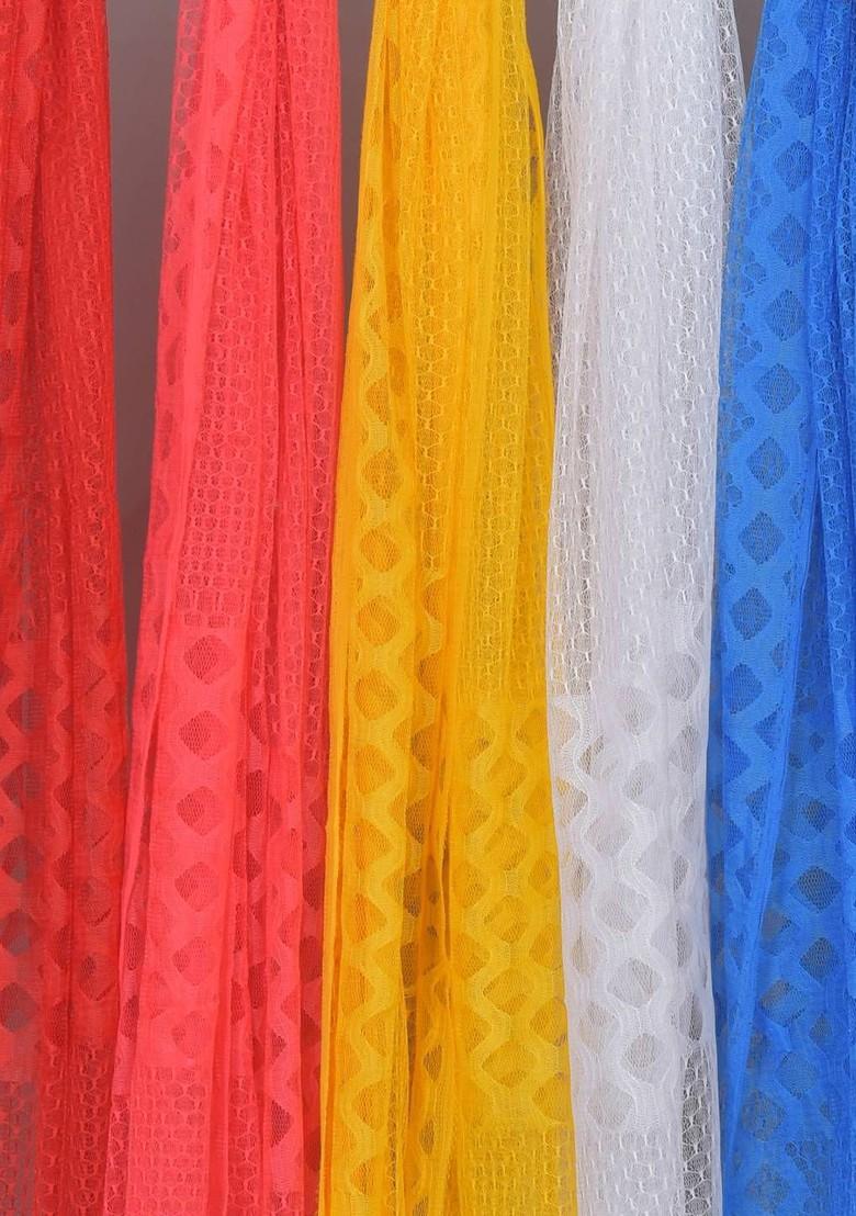 Red Poly Blend Selection Of 5 Geometric Woven Design Dupatta