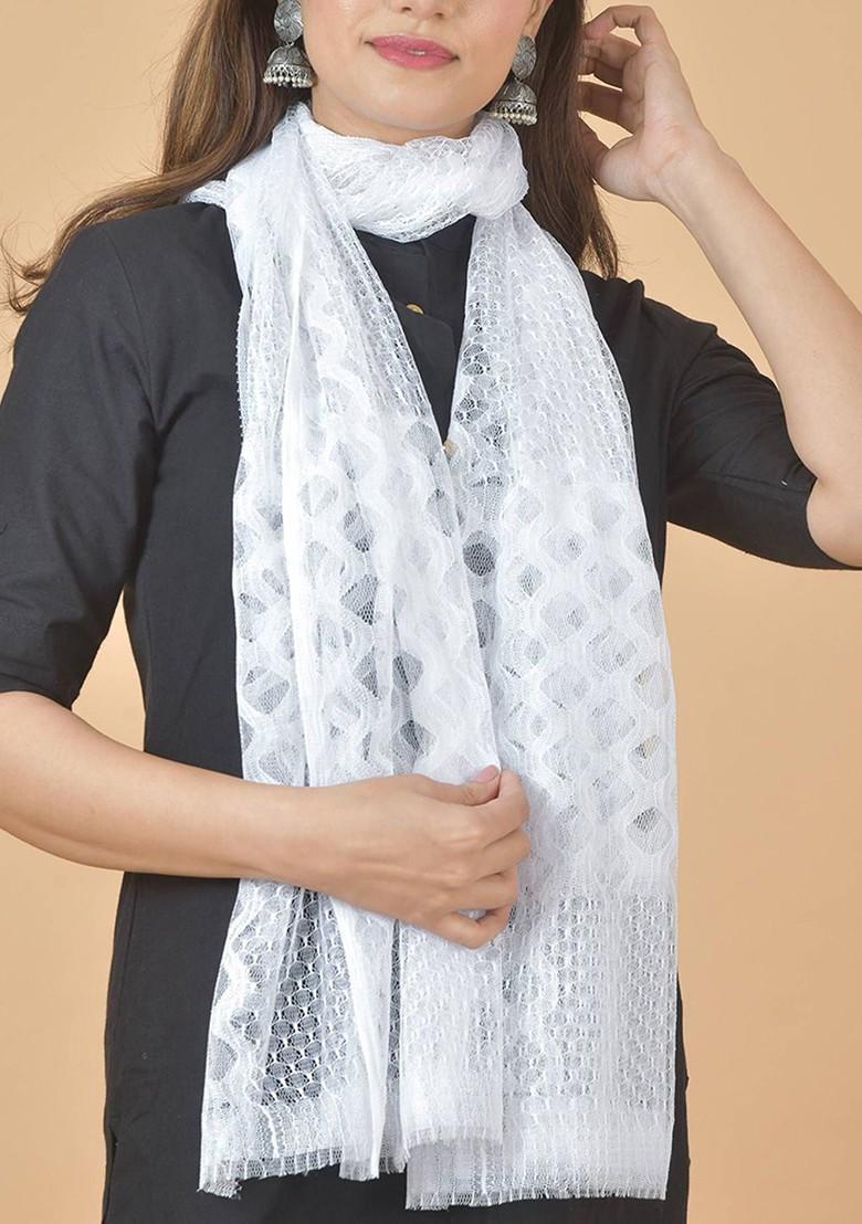 Red Poly Blend Selection Of 5 Geometric Woven Design Dupatta