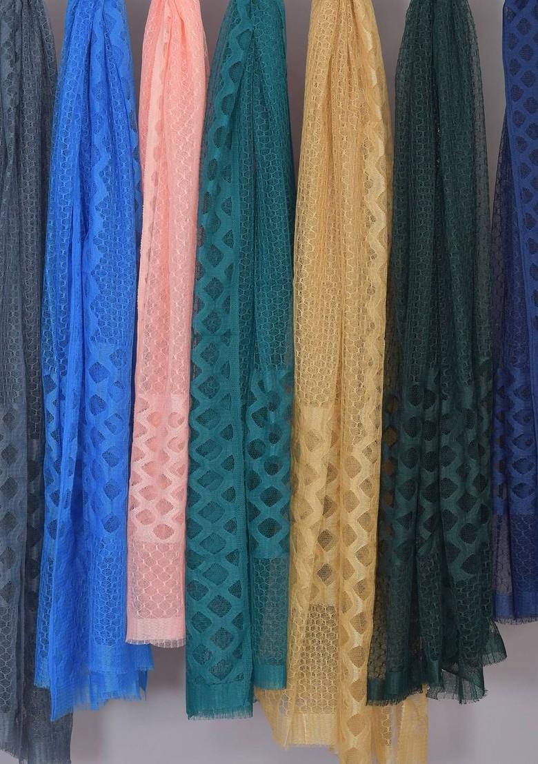 Grey Poly Blend Selection Of 7 Geometric Woven Design Dupatta